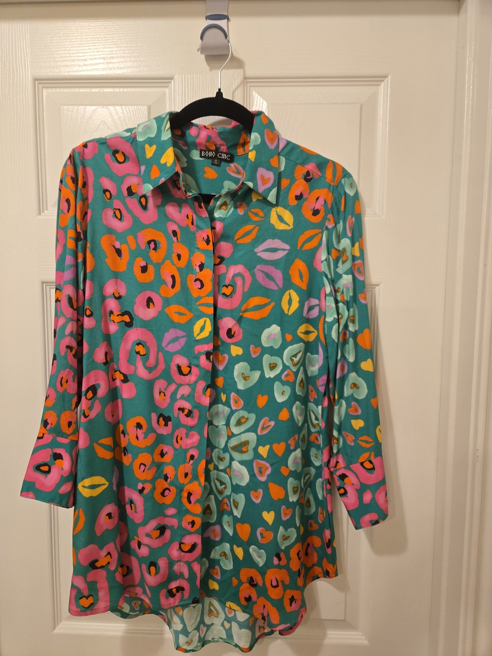 Bamboo Chic Teal Floral-Print Button Front Blouse